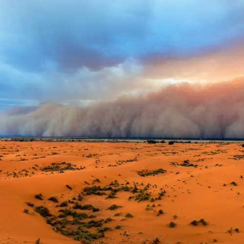 Sandstorm approaching Merzouga Settlement in Erg Chebbi Desert, Morocco.
Pavliha/Getty Images