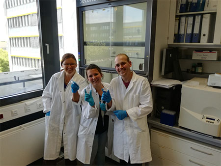 Making artificial mussels in Germany: Dr Sonja Zimmermann, Ms Marelize Labuschagne and Dr Hannes Erasmus.